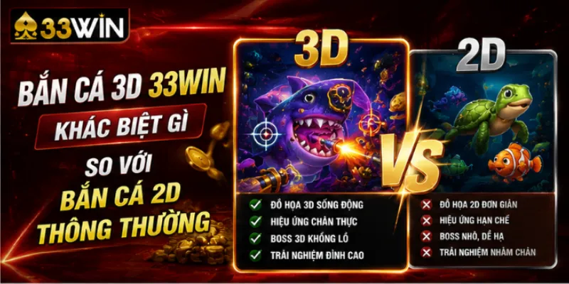 Bắn cá 3D 33Win – Trải nghiệm bắn cá đồ họa siêu thực hấp dẫn nhất 2026 2 Bắn cá 3D 33Win khác biệt gì so với bắn cá 2D thông thường